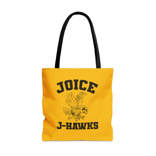 Throwback Joice J-Hawks (worn black design) on Yellow Tote Bag