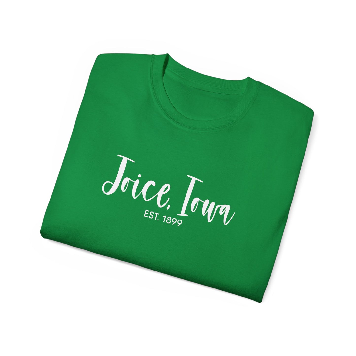 Joice, Iowa Est. 1899 (White Design) on Unisex Ultra Cotton Short Sleeve Tee