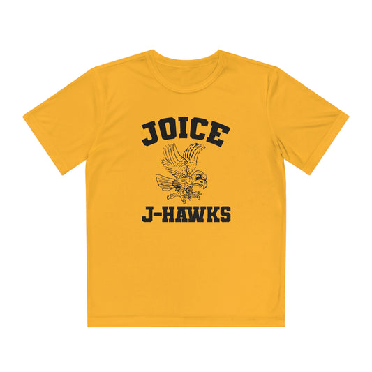 Kids' Throwback Joice J-Hawks (worn black design) on Youth Competitor Tee