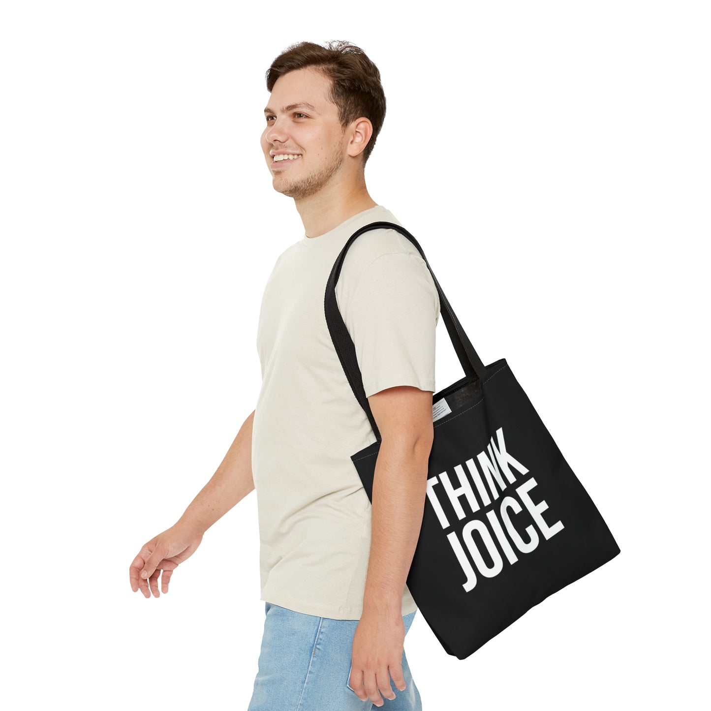 Think Joice (white design) on Black Tote Bag