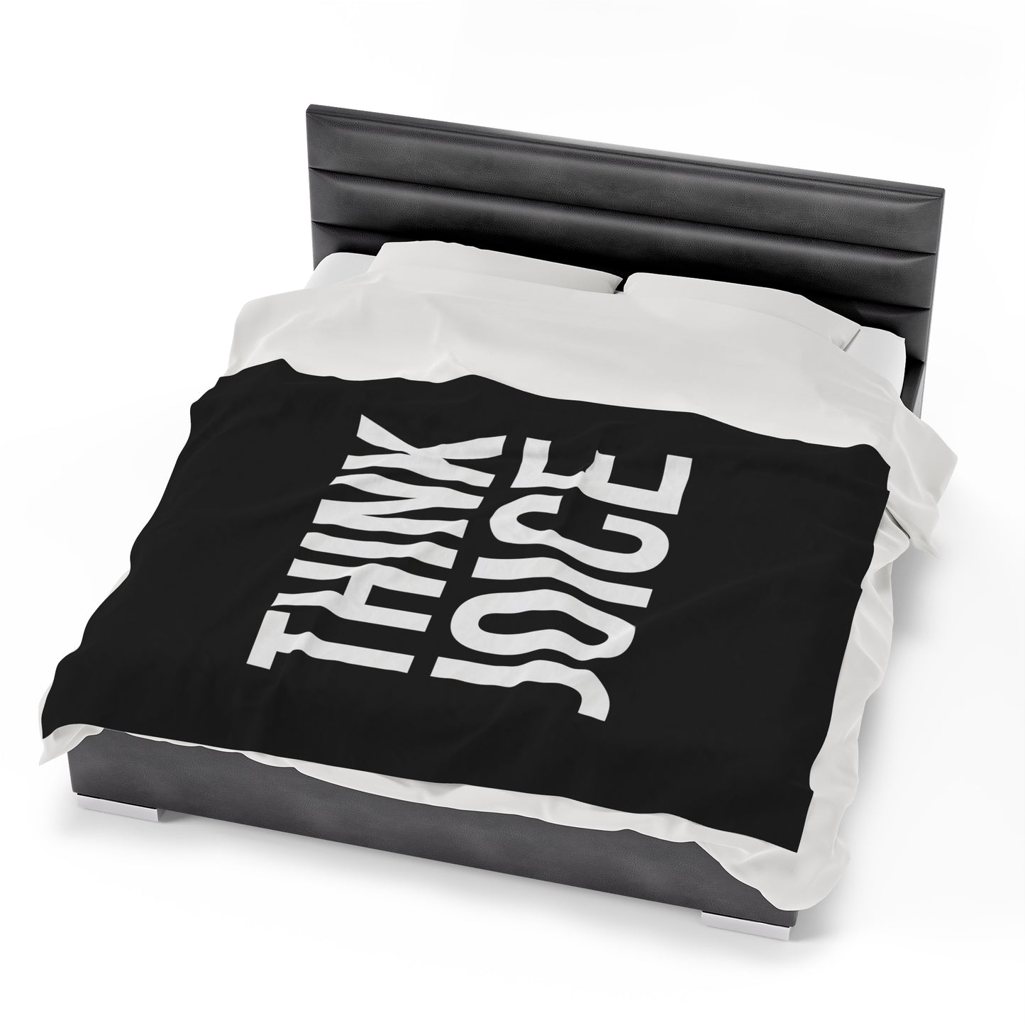 Think Joice (white design) on Black Velveteen Plush Blanket