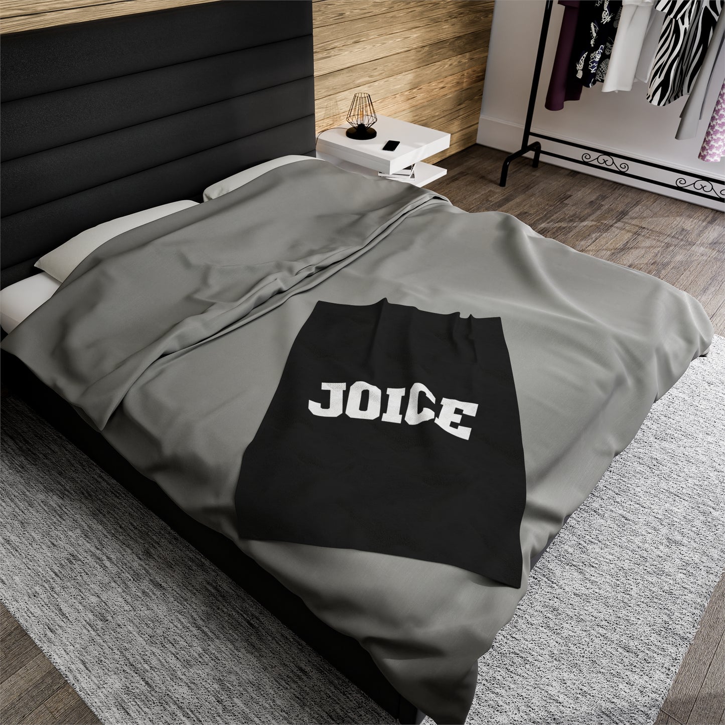 JOICE (white design) on Black Velveteen Plush Blanket