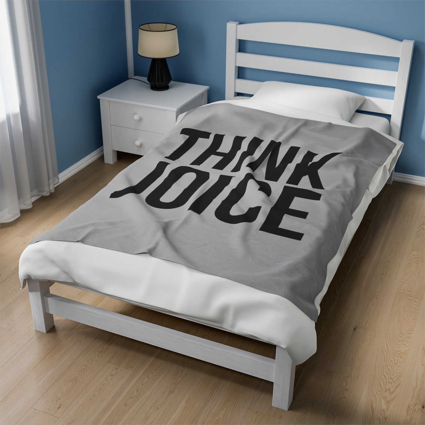 Think Joice (black design) on Light Grey Velveteen Plush Blanket