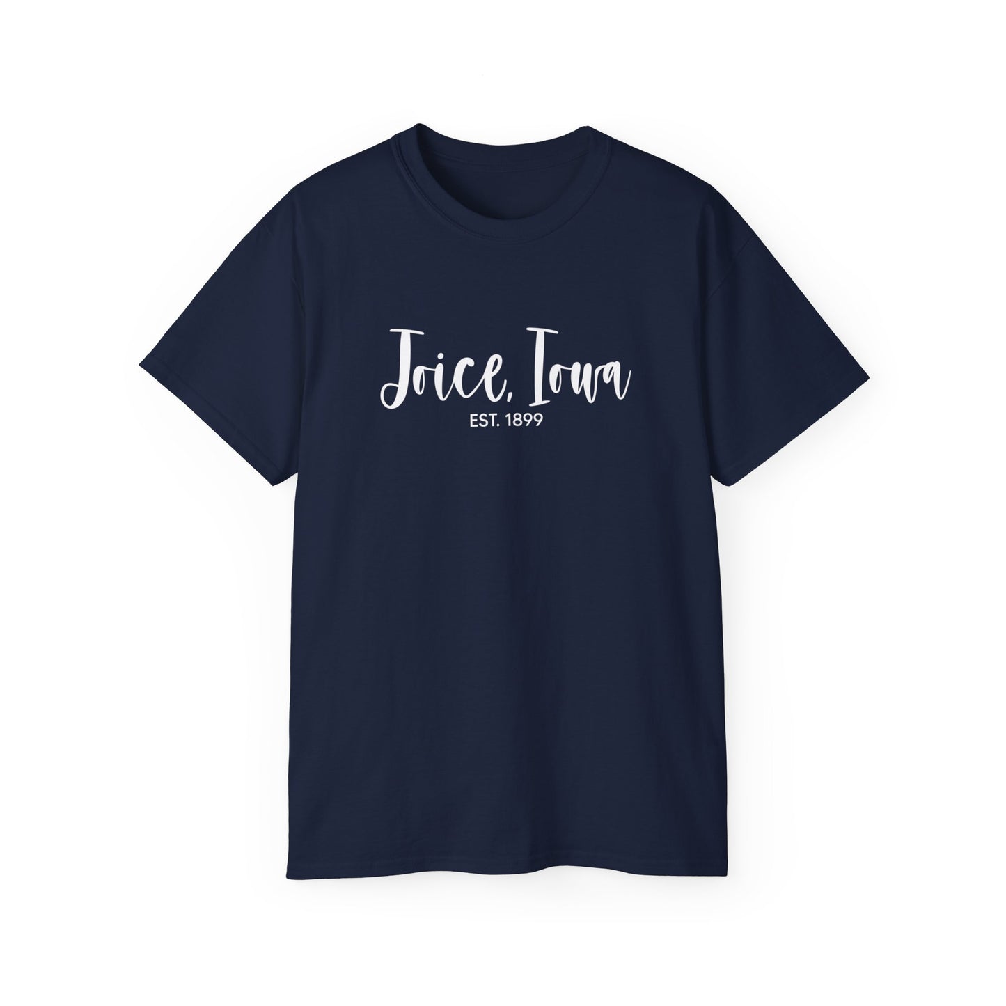 Joice, Iowa Est. 1899 (White Design) on Unisex Ultra Cotton Short Sleeve Tee