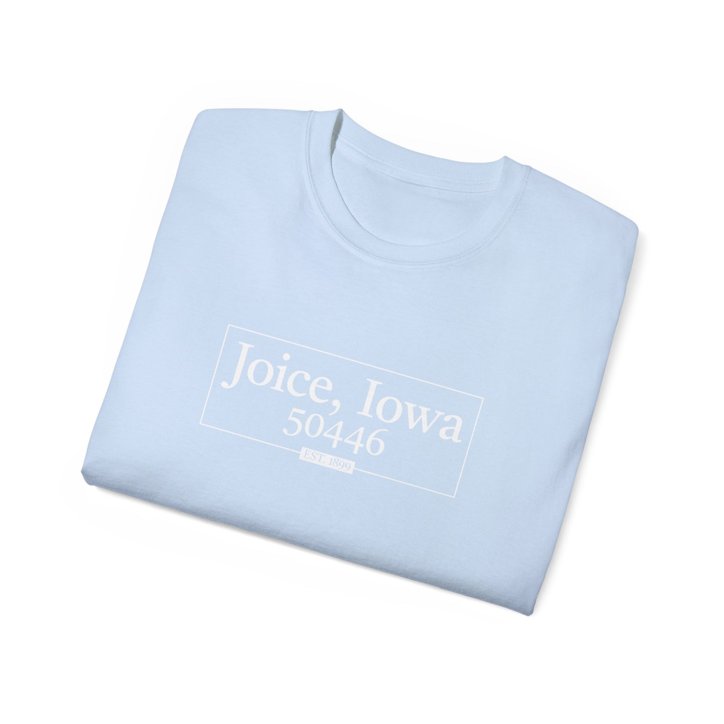 Joice, Iowa Est. 1899 Boxed (White Design) on Unisex Ultra Cotton Short Sleeve Tee