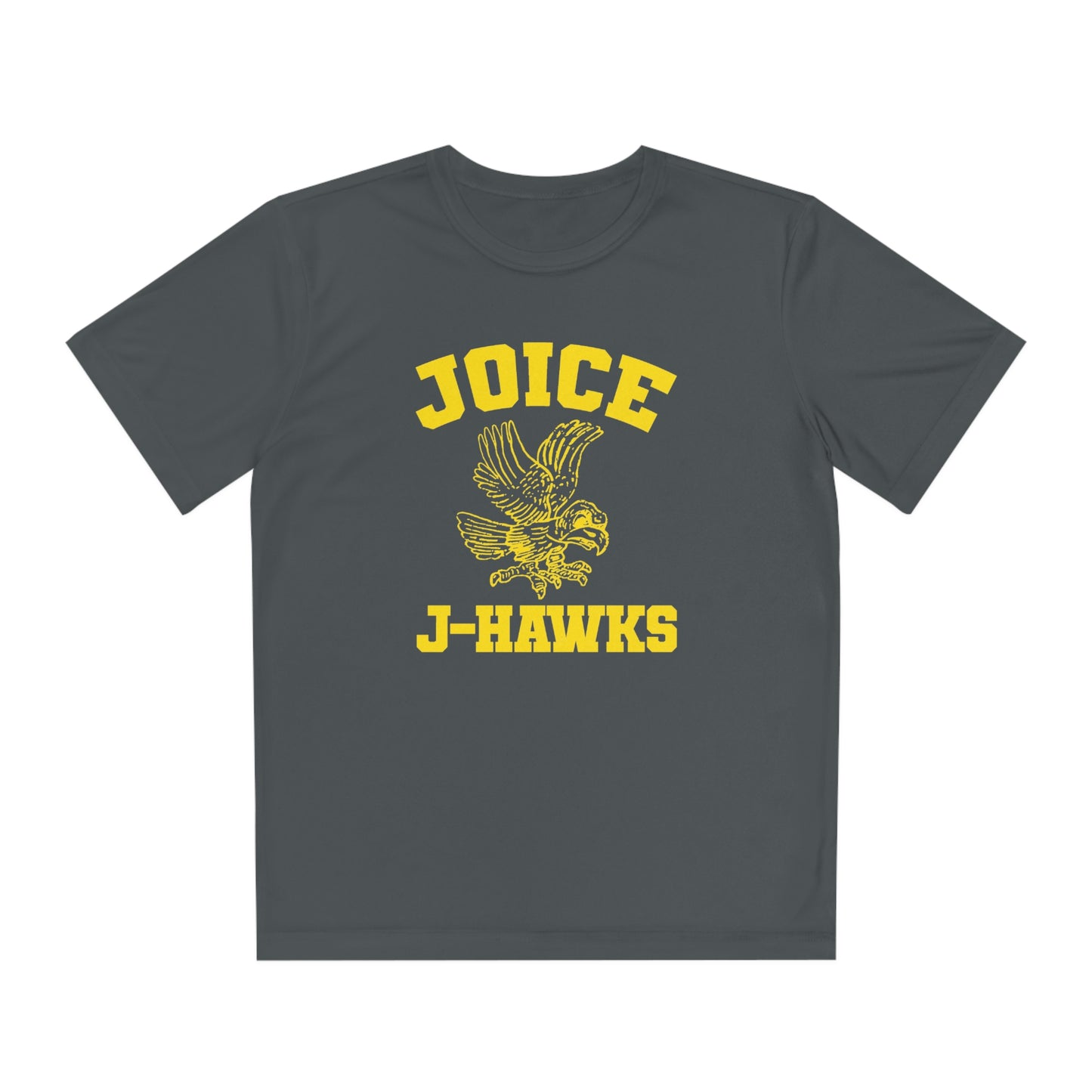 Kids' Throwback Joice J-Hawks (worn yellow design) on Youth Competitor Tee