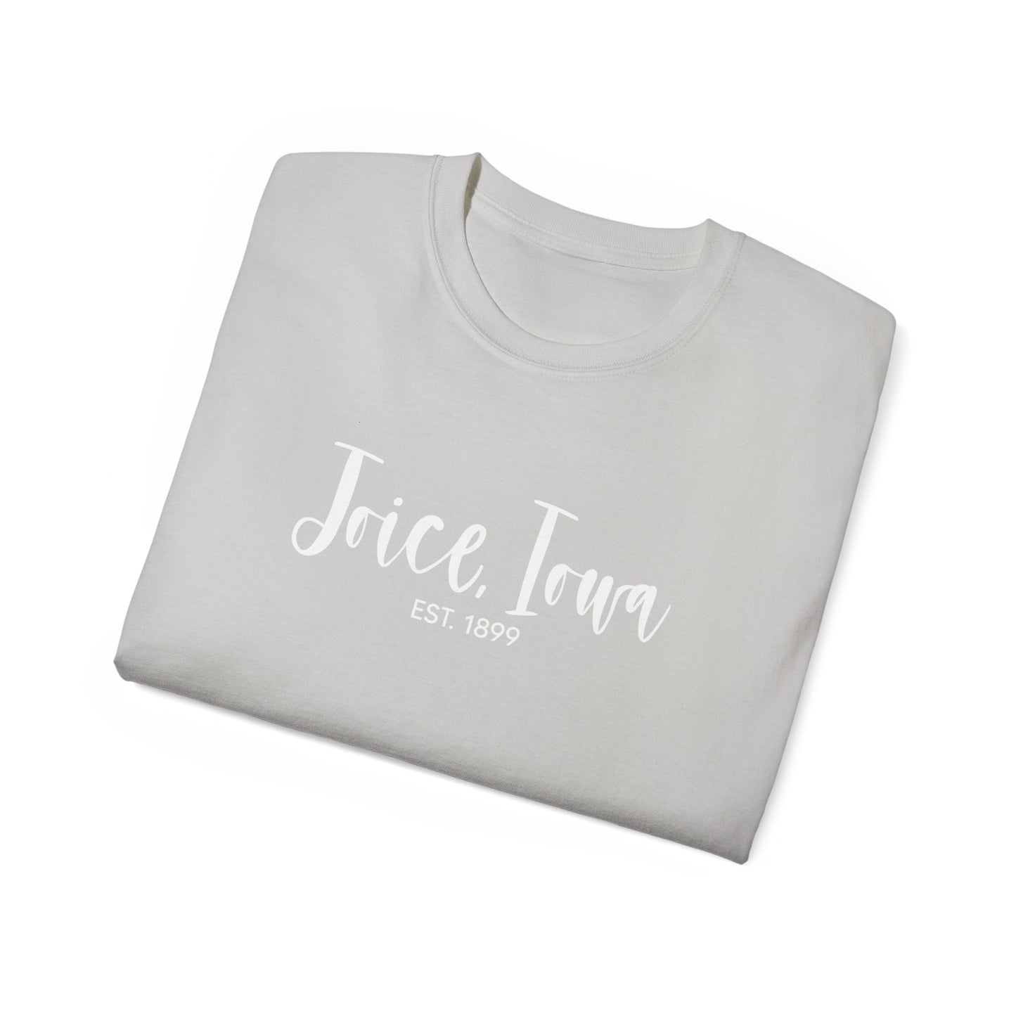 Joice, Iowa Est. 1899 (White Design) on Unisex Ultra Cotton Short Sleeve Tee