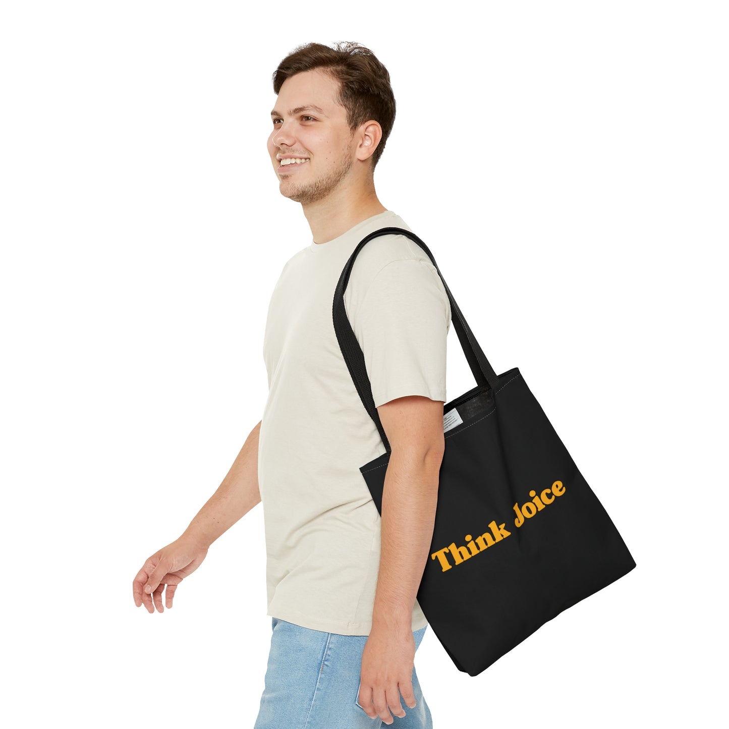 Think Joice Retro (dark yellow design) on Black Tote Bag