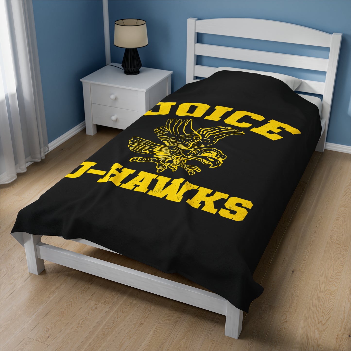 Throwback Joice J-Hawks (worn yellow design) on Black Velveteen Plush Blanket