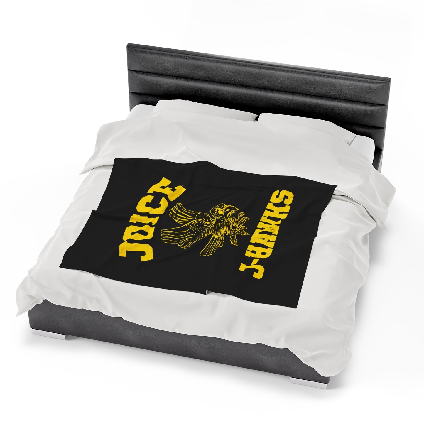 Throwback Joice J-Hawks (worn yellow design) on Black Velveteen Plush Blanket