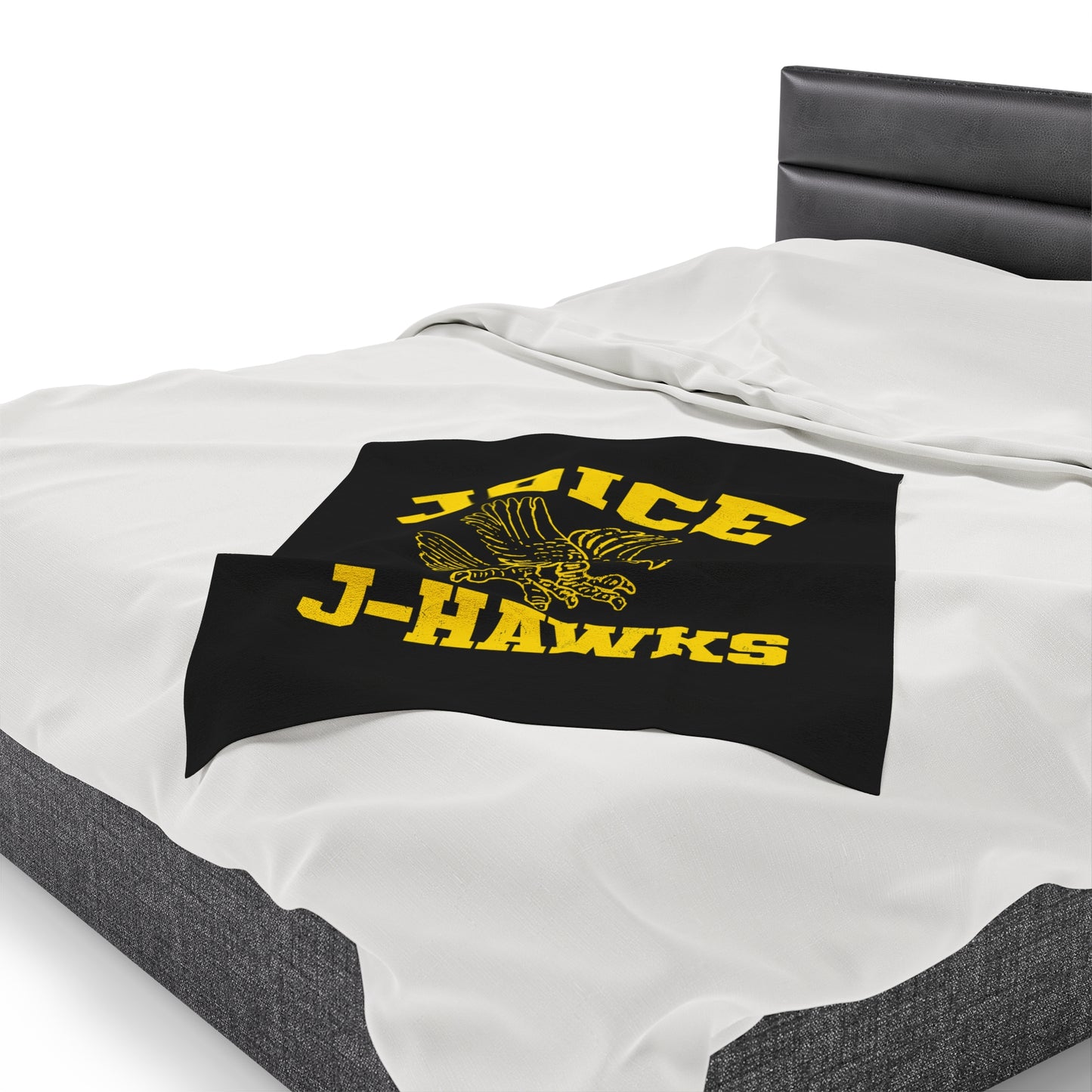 Throwback Joice J-Hawks (worn yellow design) on Black Velveteen Plush Blanket