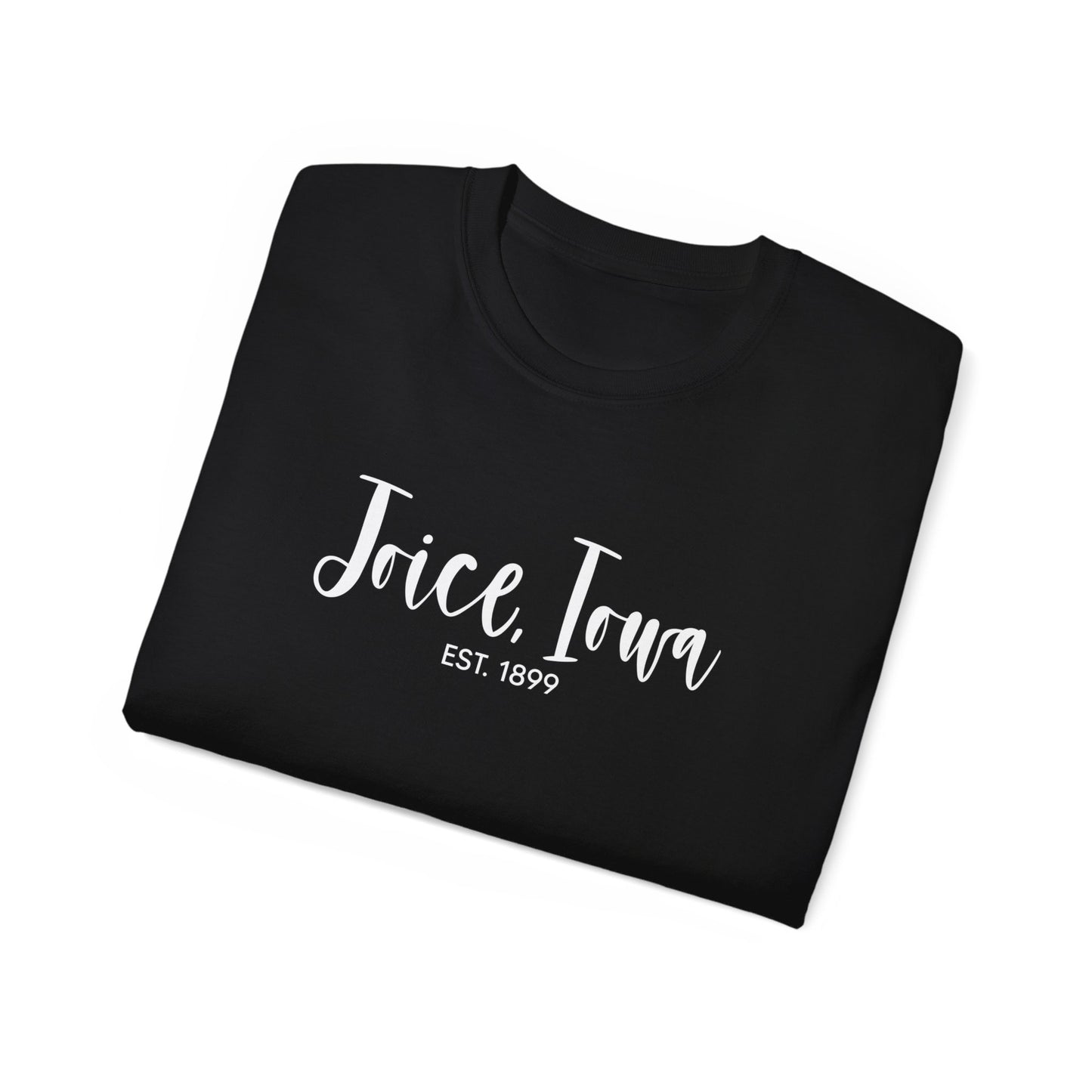 Joice, Iowa Est. 1899 (White Design) on Unisex Ultra Cotton Short Sleeve Tee