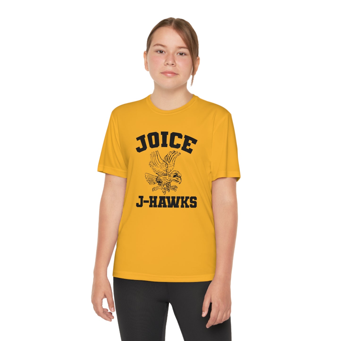 Kids' Throwback Joice J-Hawks (worn black design) on Youth Competitor Tee