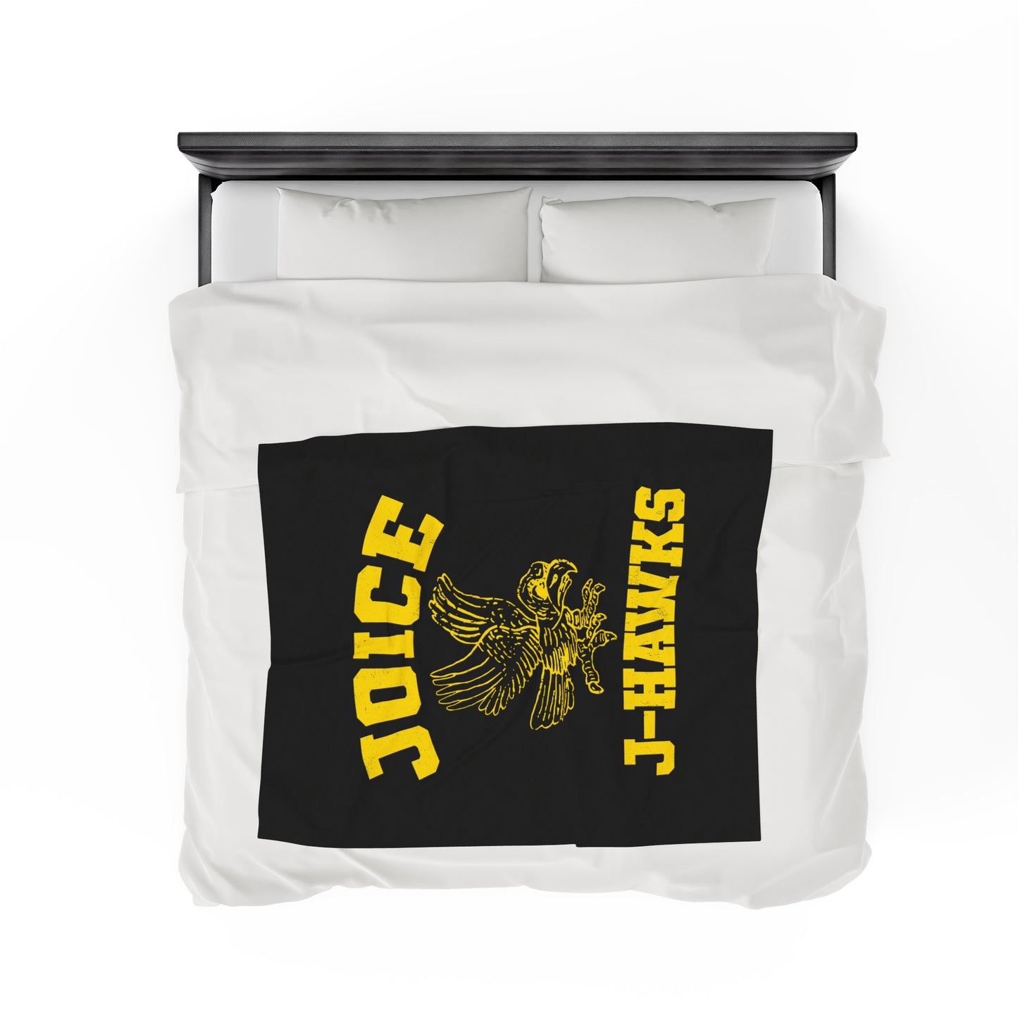 Throwback Joice J-Hawks (worn yellow design) on Black Velveteen Plush Blanket