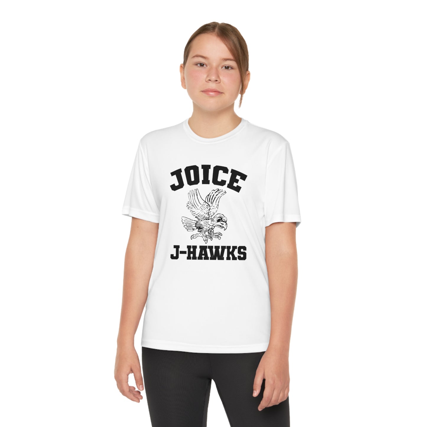 Kids' Throwback Joice J-Hawks (worn black design) on Youth Competitor Tee