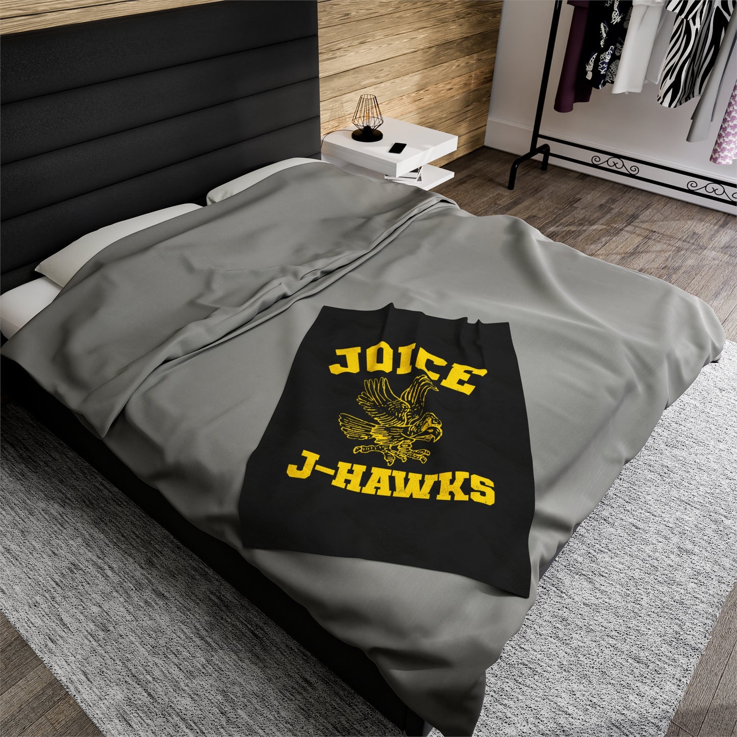 Throwback Joice J-Hawks (worn yellow design) on Black Velveteen Plush Blanket