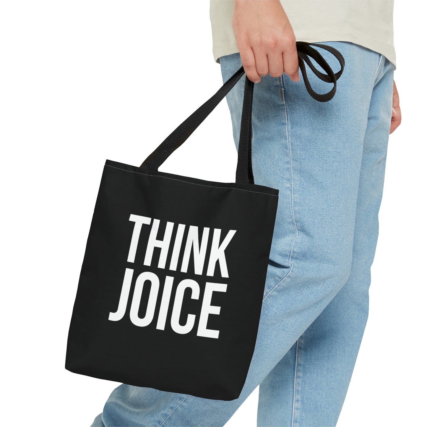 Think Joice (white design) on Black Tote Bag