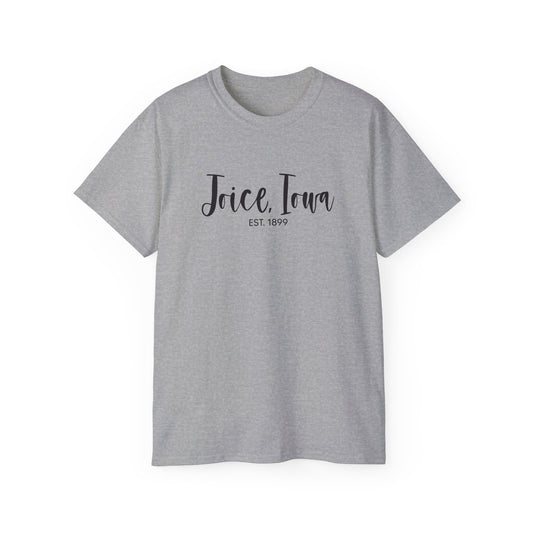 Joice, Iowa Est. 1899 (Black Design) on Unisex Ultra Cotton Short Sleeve Tee