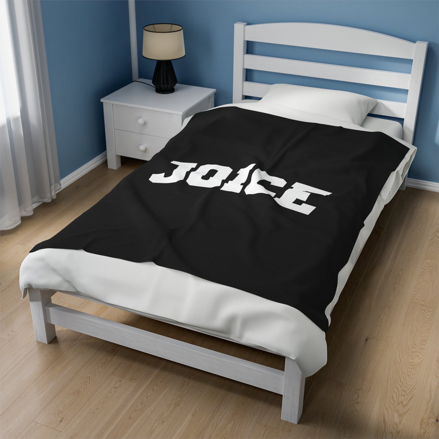 JOICE (white design) on Black Velveteen Plush Blanket