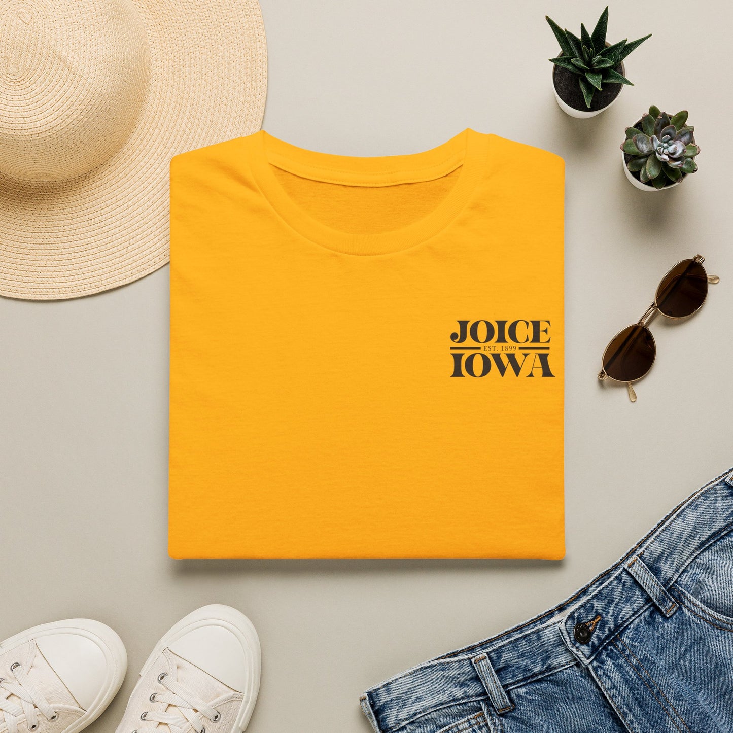 Joice, Iowa Est. 1899 (Black Design on Gold Shirt) on Unisex Ultra Cotton Short Sleeve Tee