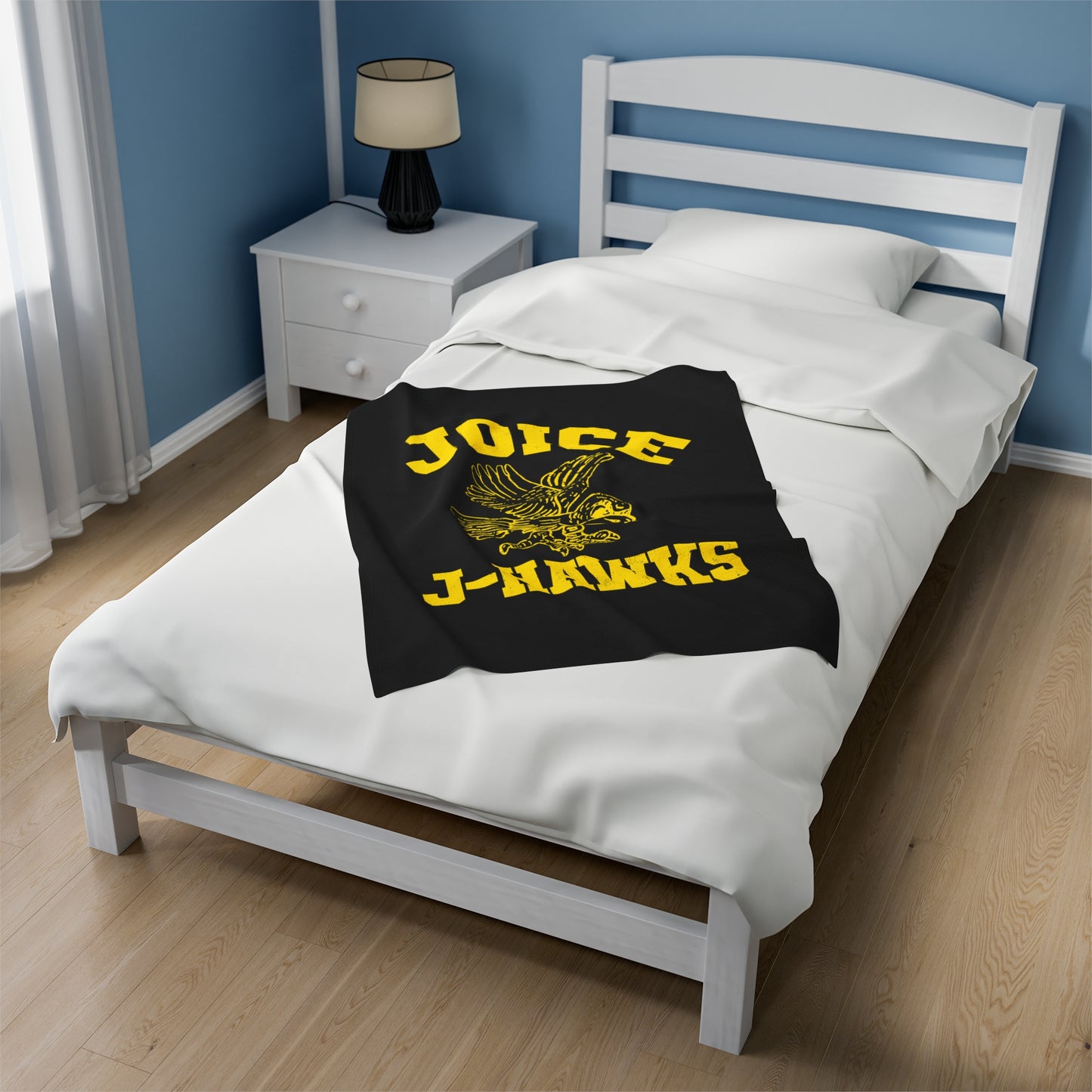 Throwback Joice J-Hawks (worn yellow design) on Black Velveteen Plush Blanket