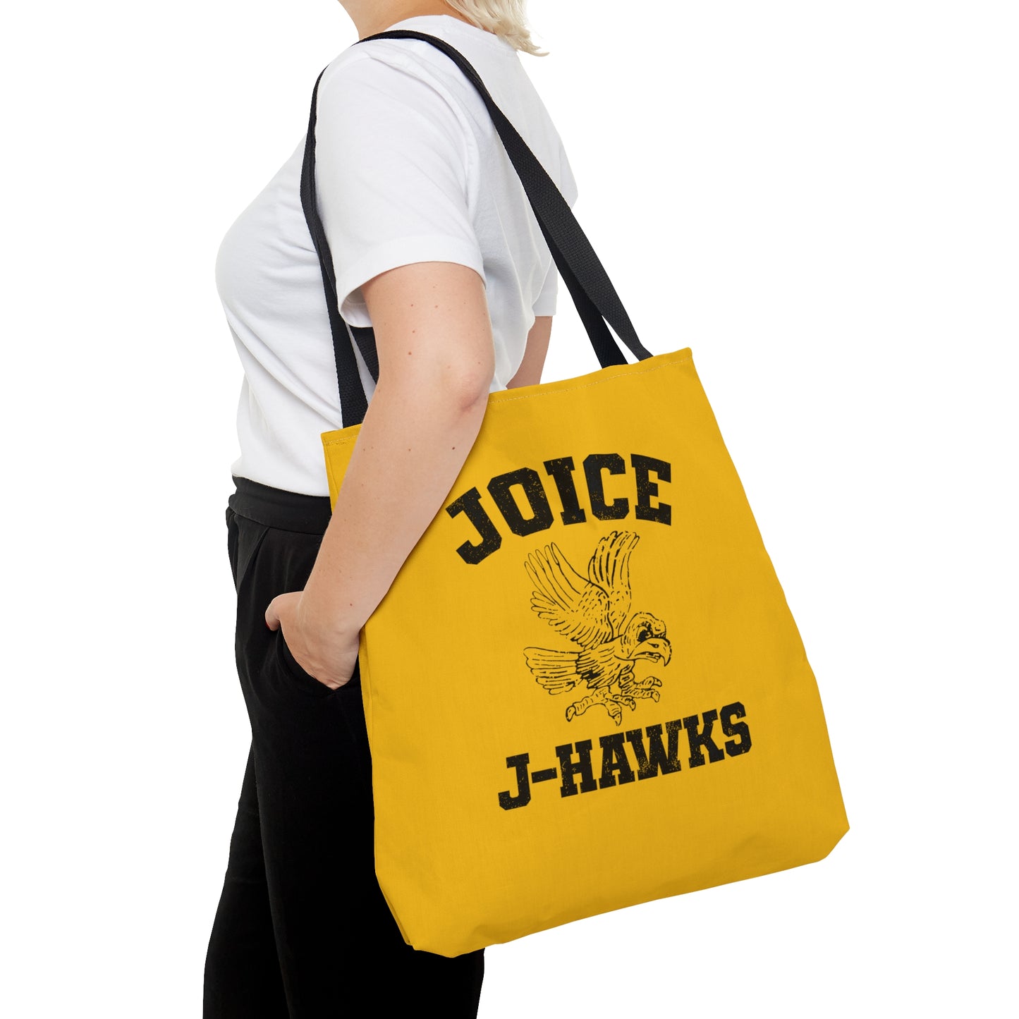 Throwback Joice J-Hawks (worn black design) on Yellow Tote Bag