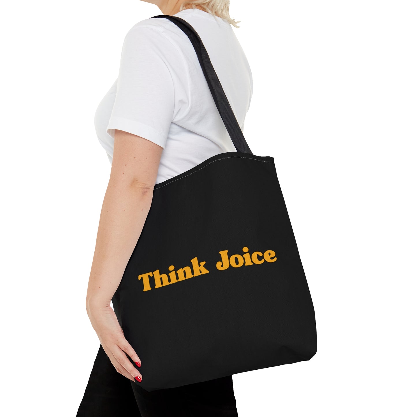 Think Joice Retro (dark yellow design) on Black Tote Bag