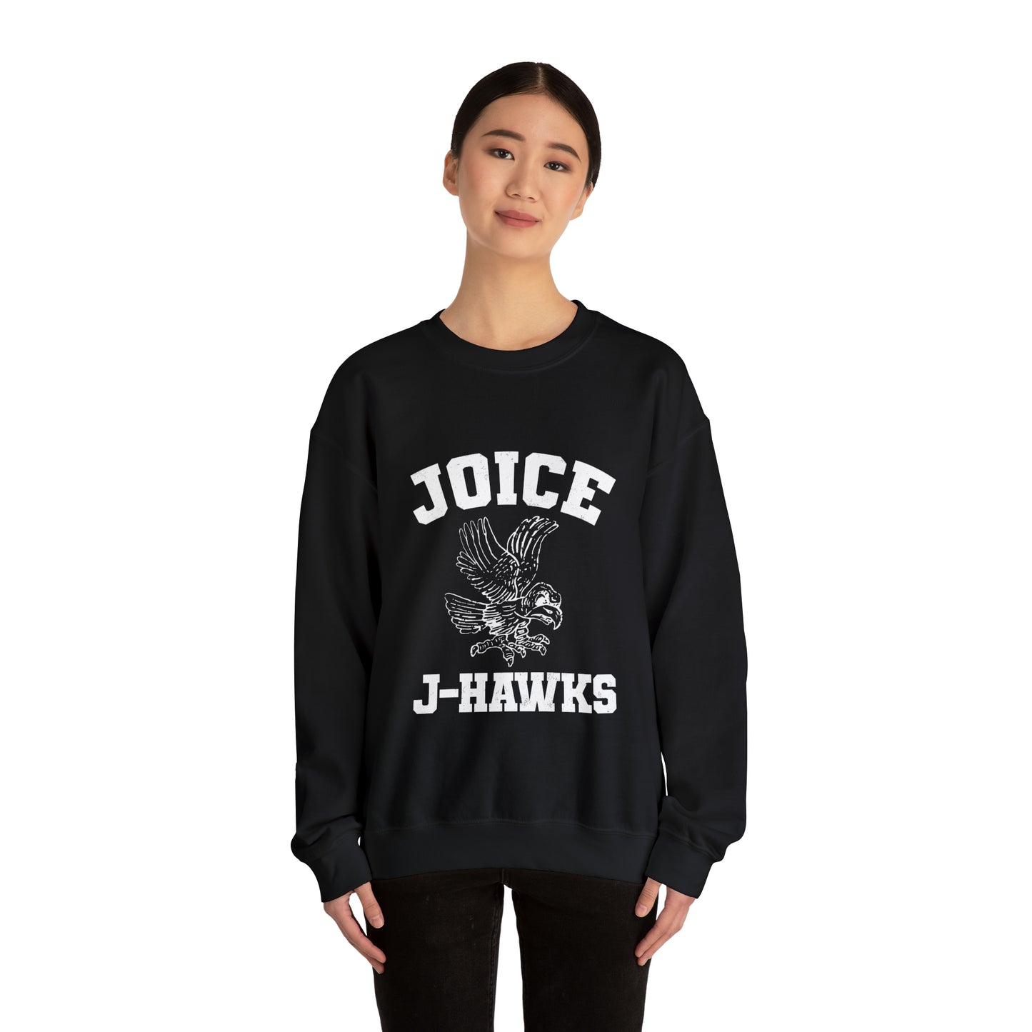 Throwback Joice J-Hawks (worn white design) on Unisex Heavy Blend™ Crewneck Sweatshirt