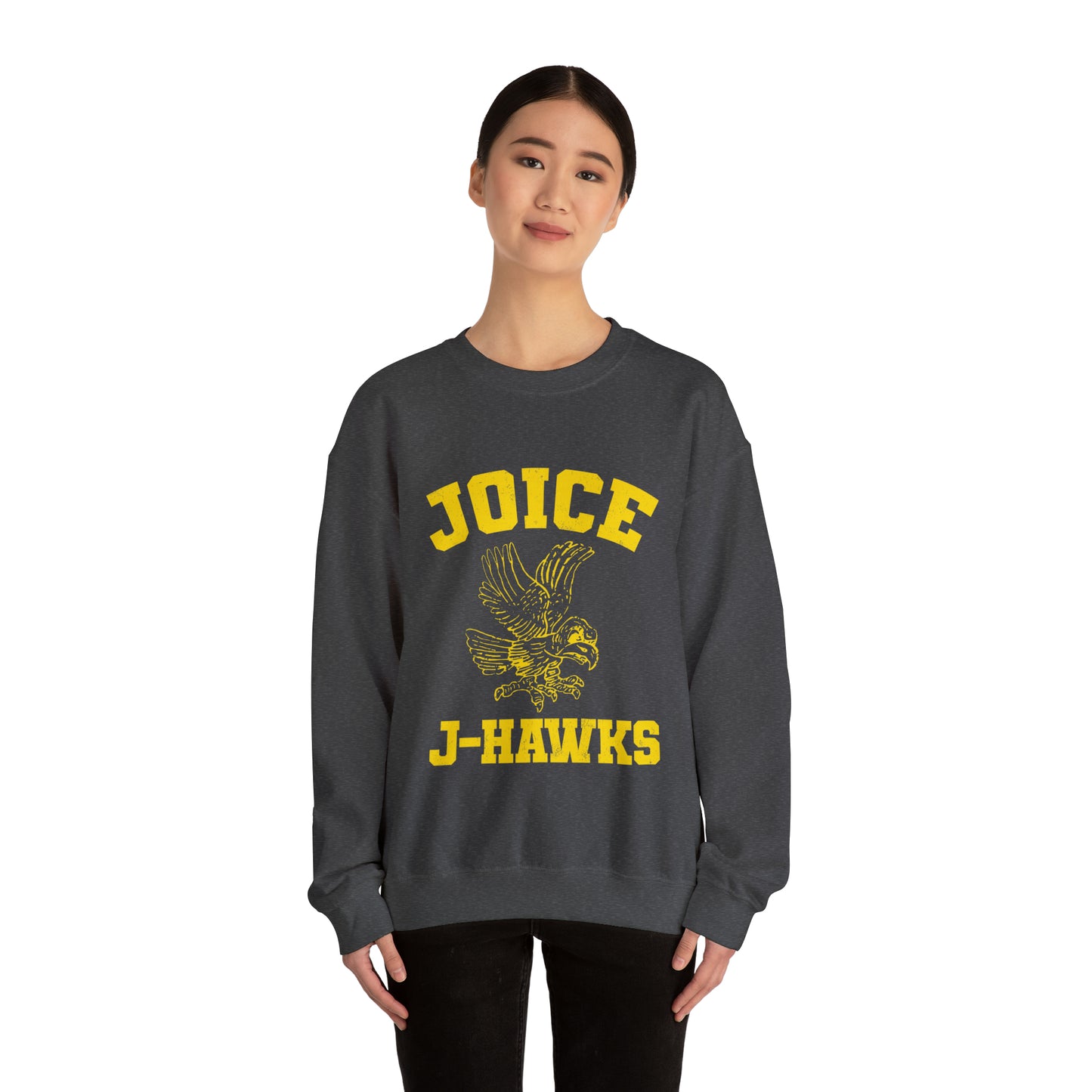 Throwback Joice J-Hawks (worn yellow design) on Unisex Heavy Blend™ Crewneck Sweatshirt