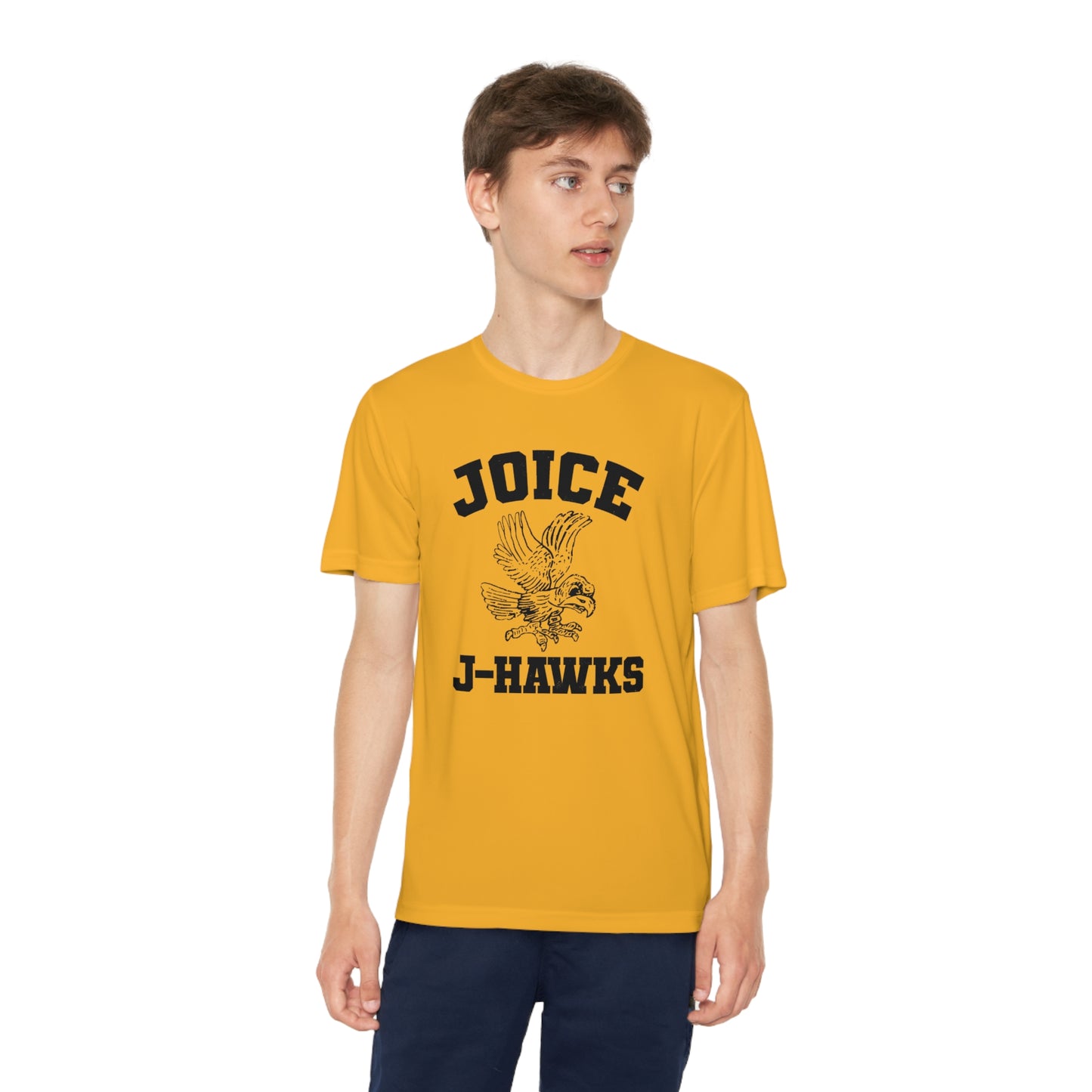 Kids' Throwback Joice J-Hawks (worn black design) on Youth Competitor Tee